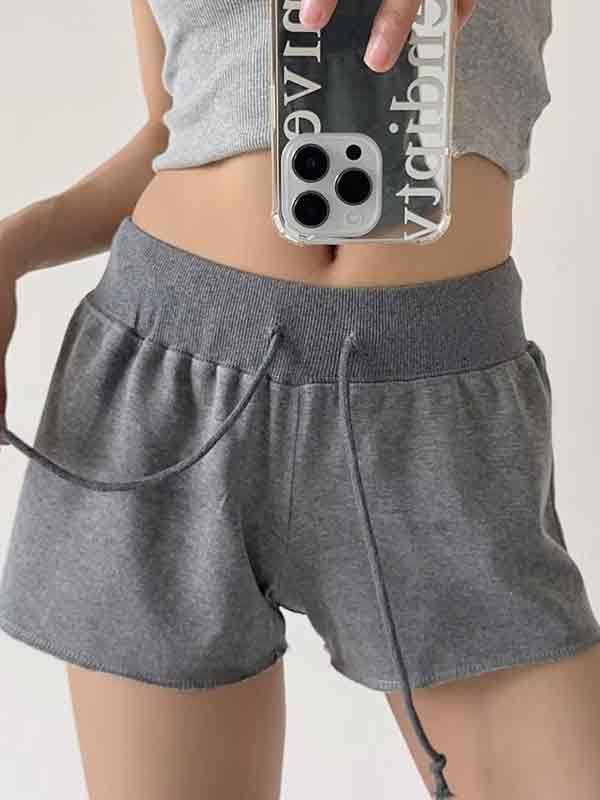 Solid Color Drawstring Shorts