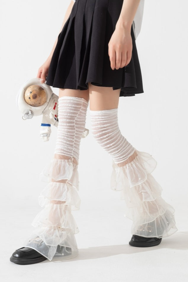 Y2K Edgy Lace Trim Slouch Leg Warmers