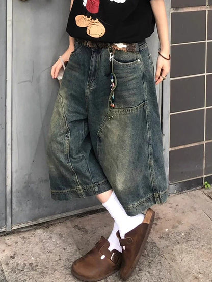 American Vintage Washed Aged Denim Shorts