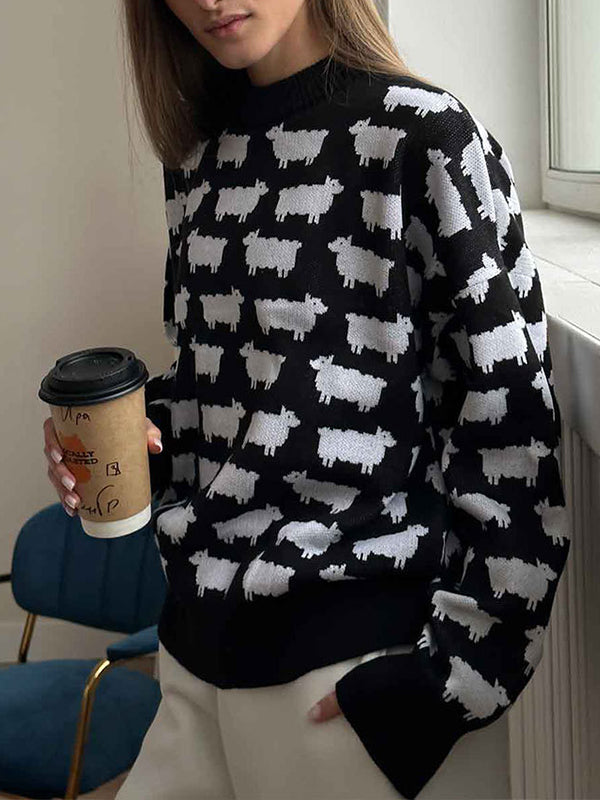 Alpaca print crew neck sweater