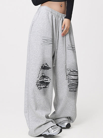 Street Offset Ripped Pattern Sweatpants