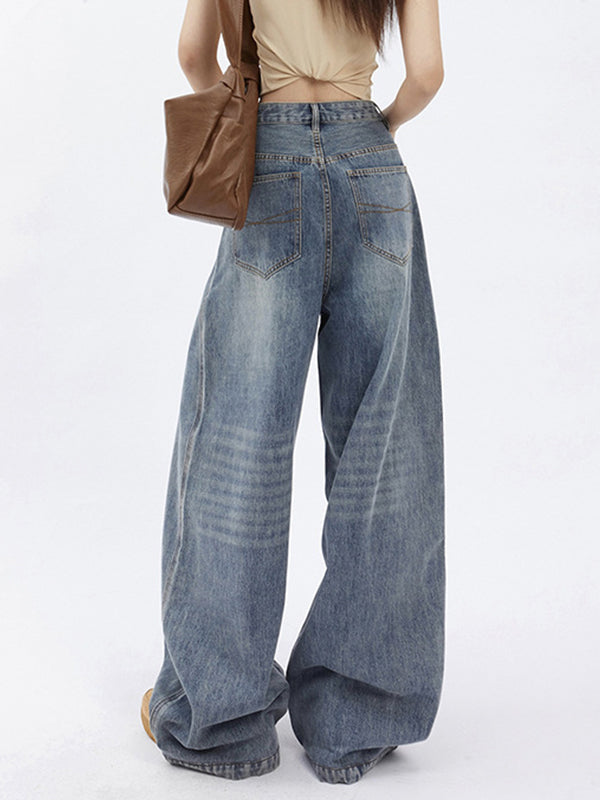 Loose wide leg draped baggy jeans
