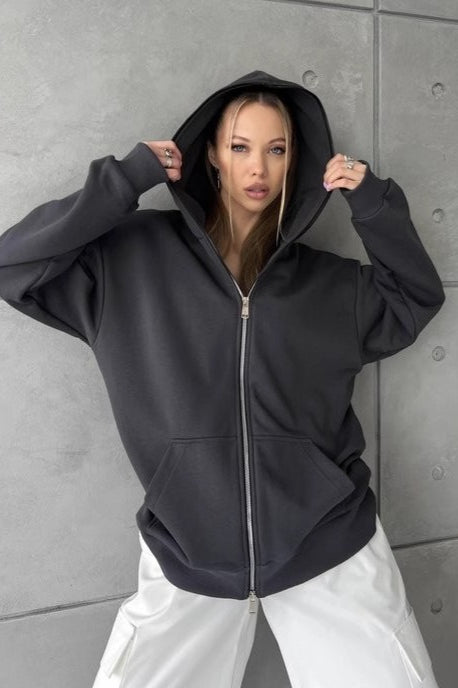 Solid Color Loose Street Style Hoodie