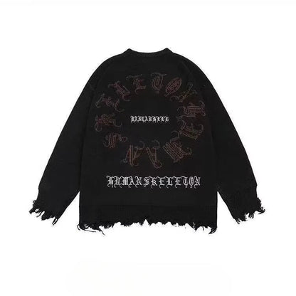 Raw-Edge Crewneck Loose-Fit Knit Sweater