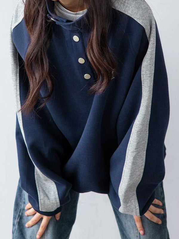 Contrast Color Splice Collar Neck Sweatshirt