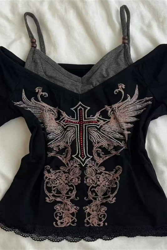 Y2K Unique Print Slim Fit Crop Top