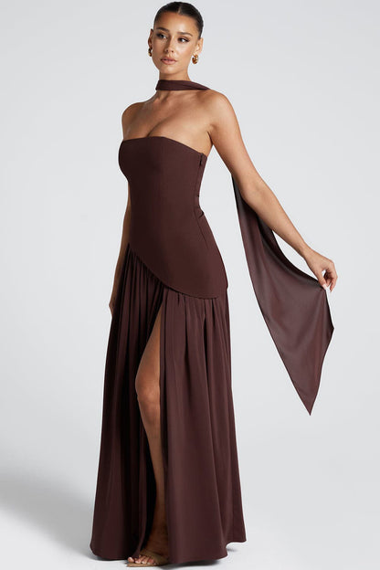Color Block Flowy Tie Bustier Formal Dress