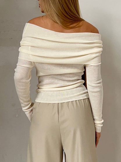 Solid Off Shoulder Slim Sweater