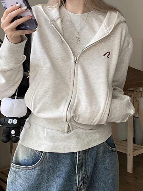 Printed Zip Up Cardigan Loose Hoodie