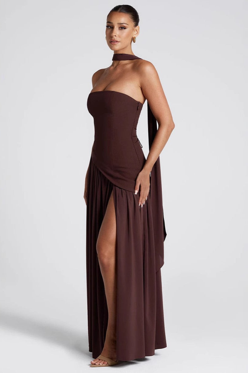 Color Block Flowy Tie Bustier Formal Dress