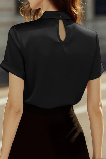 Solid Color Satin Openwork Casual Short-sleeved Shirt