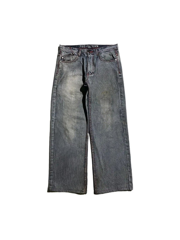 Skull Embroidery Loose Boyfriend Jeans