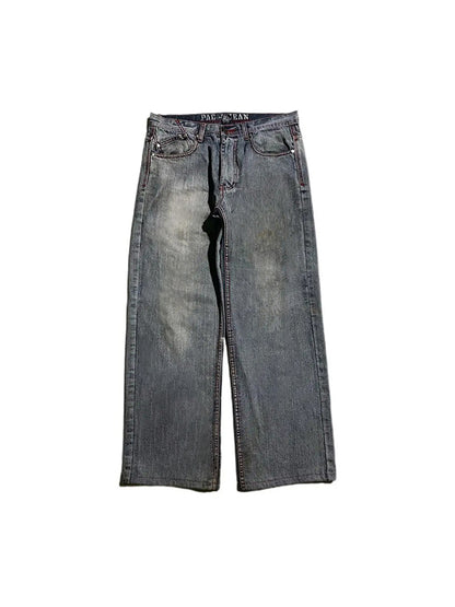 Skull Embroidery Loose Boyfriend Jeans