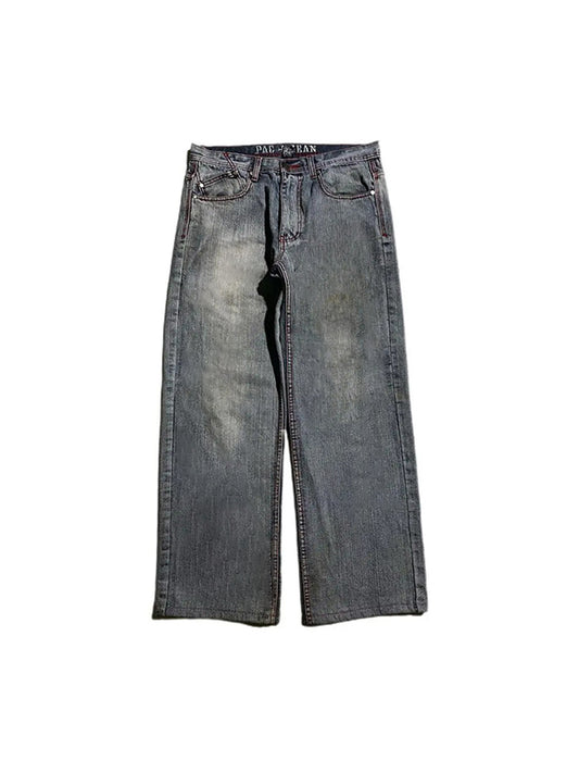 Skull Embroidery Loose Boyfriend Jeans