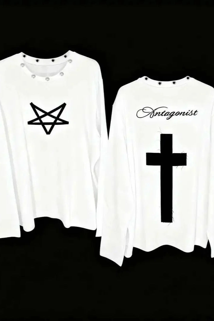 Y2K Gothic Punk Sticker Print Knit Top