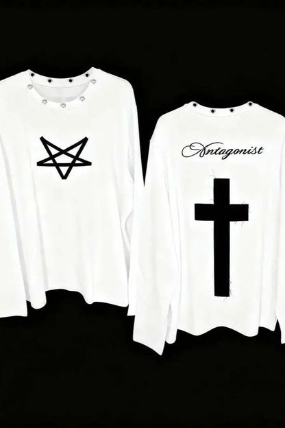 Y2K Gothic Punk Sticker Print Knit Top