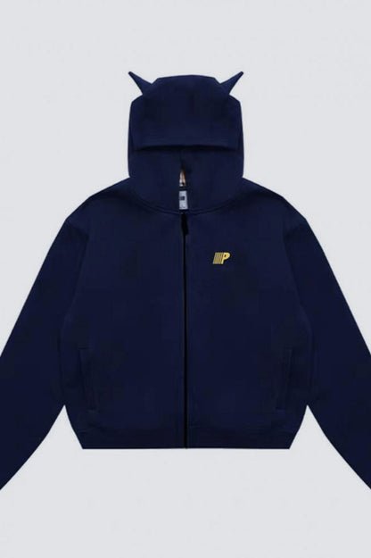 Plaid Color Block Zip Loose Hoodie
