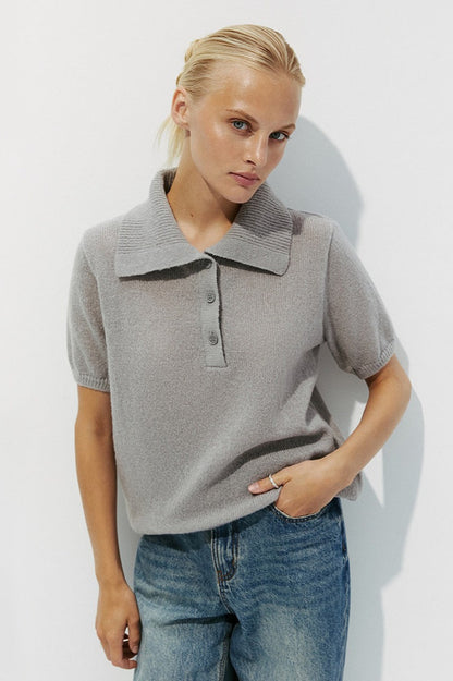 Hollow Out Polo Knit Sweater