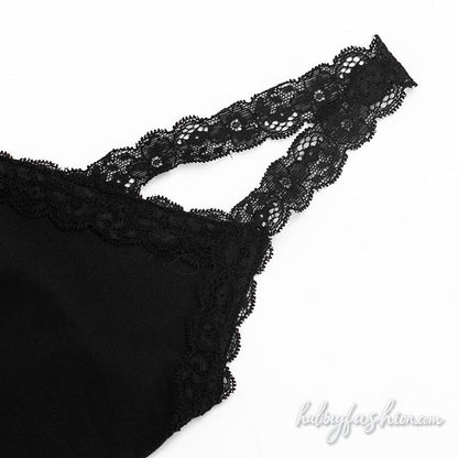Lace hem v neck backless solid cami top
