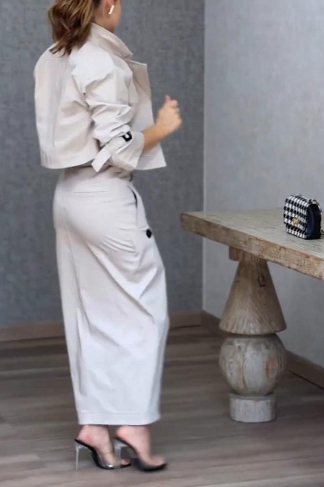 Conjunto de dos piezas de chaqueta con solapa y falda dividida 
