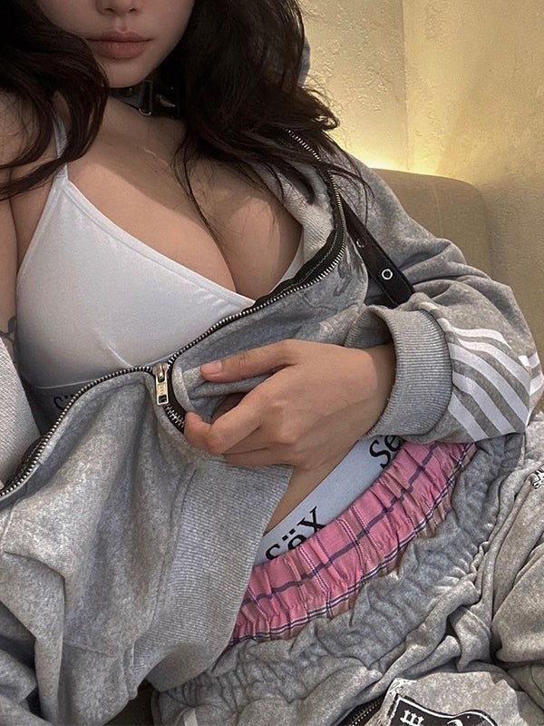 Oversized Hoodie with Lettering Stripes