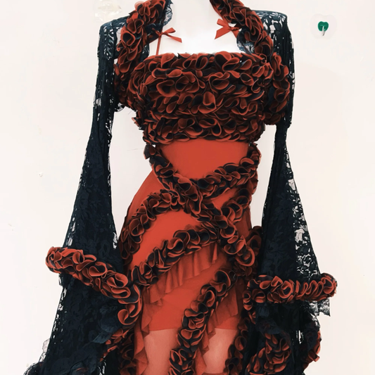 Long sleeve flower applique bowknot cami maxi dress  | Festival Outfits Women