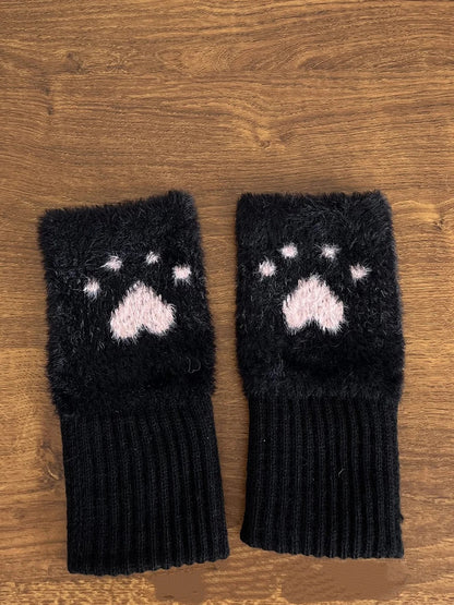 Knitted Cat Claw Half-finger Gloves