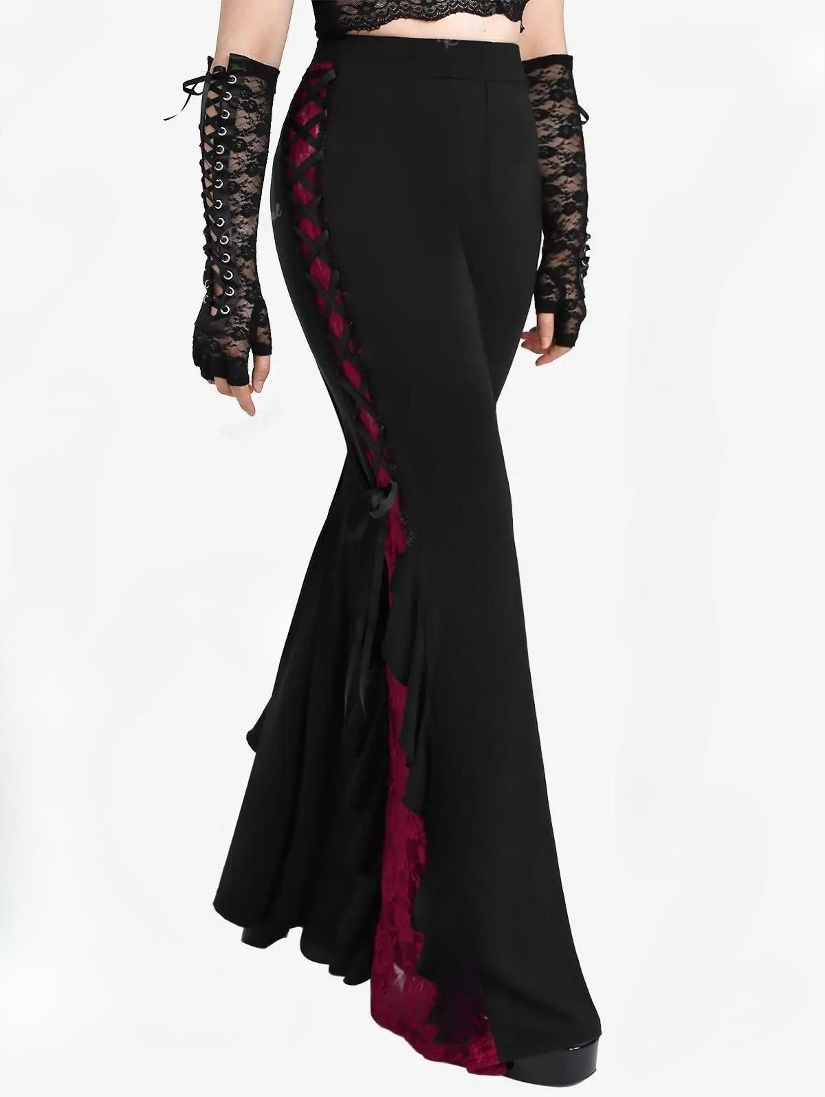 Lace Panel Flare Pants