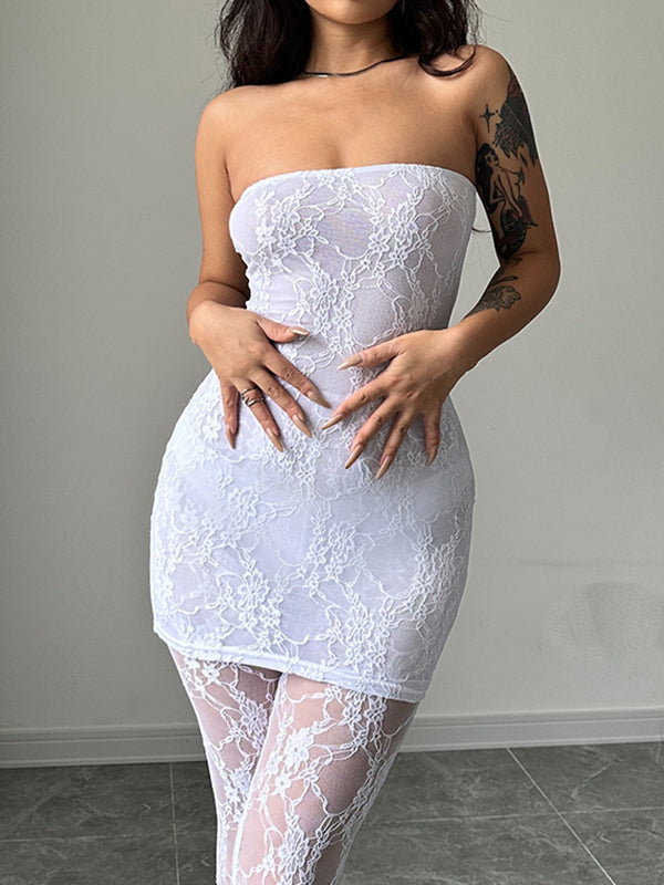 Lace Wrap Dress With Stockings Two Piece
