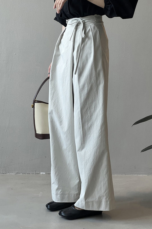 Asymmetrical Placket Tie Relaxed High Waist Long Pants