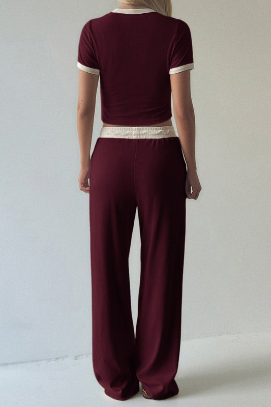 Colorblock Layering Tank Top Wide Leg Pants Set