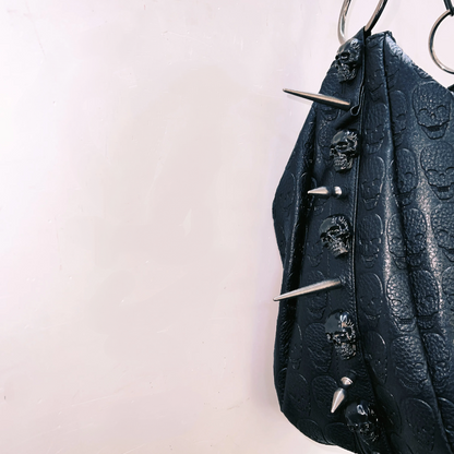 Metal chain o ring skull applique zip-up handbag  | Festival Outfits Women