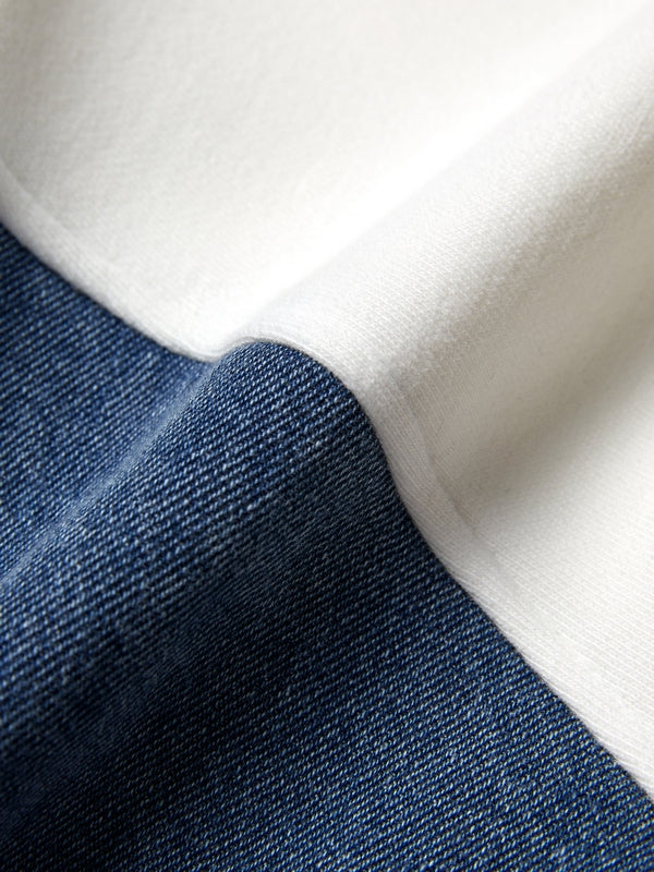 Denim Splice Letter Print Lapel Neck Oversized Hoodie