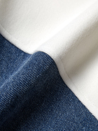 Denim Splice Letter Print Lapel Neck Oversized Hoodie