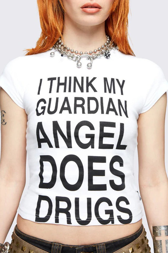 Emo Girl Punk Print Slim Crop Top