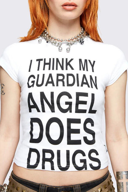 Emo Girl Punk Print Slim Crop Top