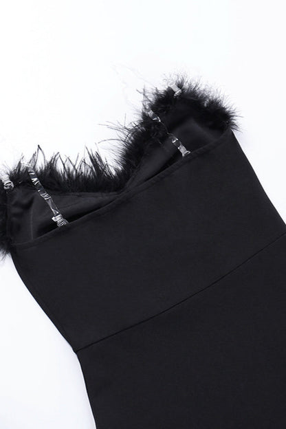 Strapless V-Neck Feathered Mermaid Party Dress