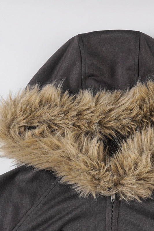 Street Style Fur Trim Sweatshirt Jacket