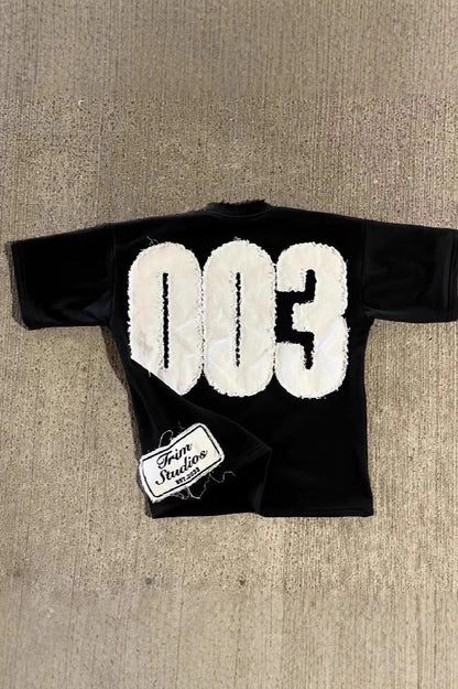 Street Pullover Letter Patch Loose Crew T-shirt