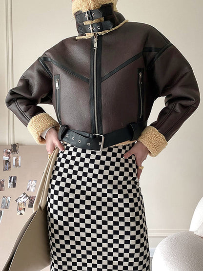 Lambswool Lined Leather Splice Short Jacket