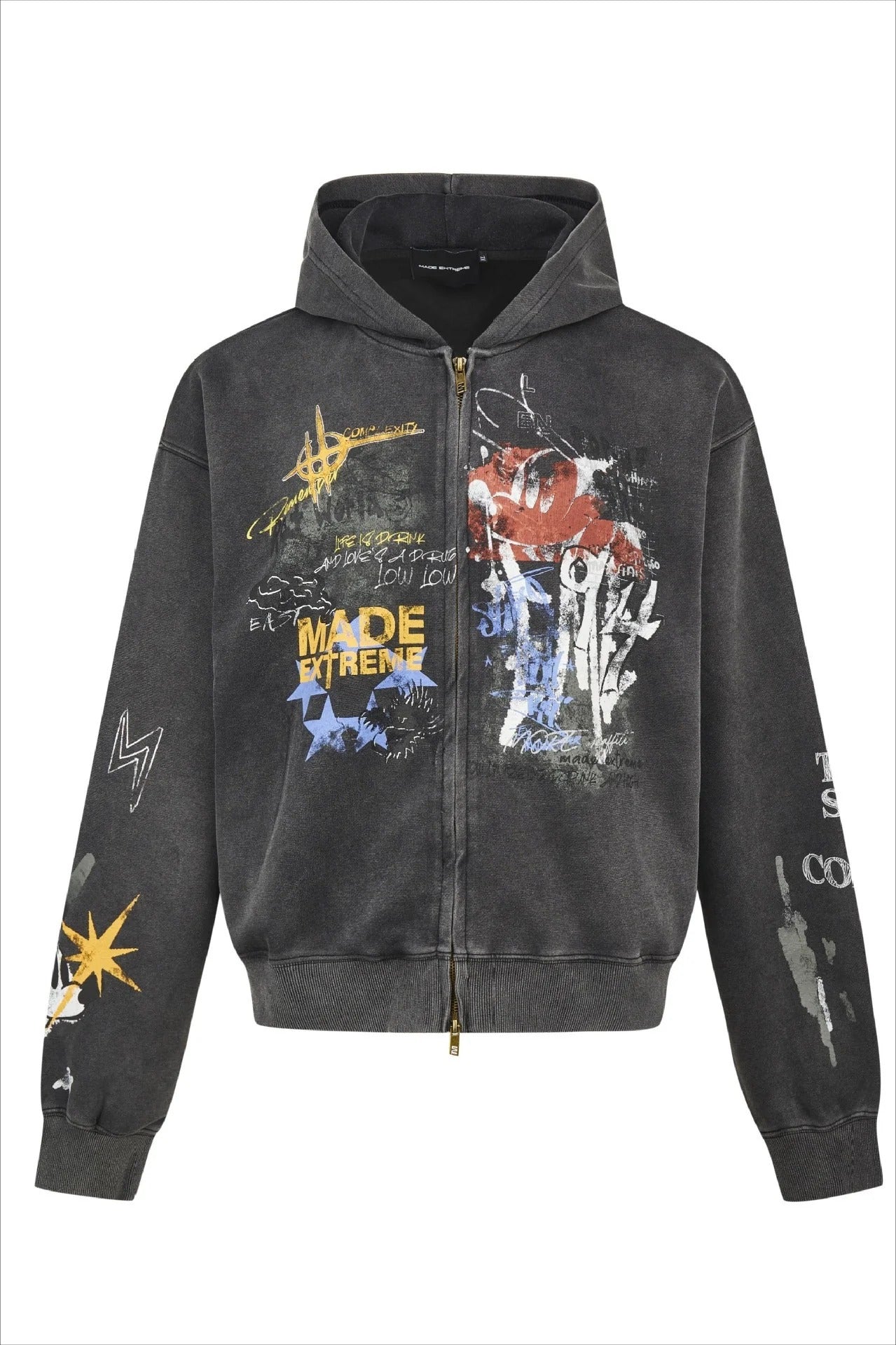 Hip-hop Graffiti Print Zip-up Hooded Coat