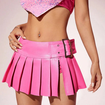 Cyber Silver Metallic Pleated Skirt