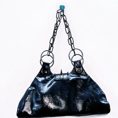 PU leather skull applique metal chain rivet handbag  | Festival Outfits Women