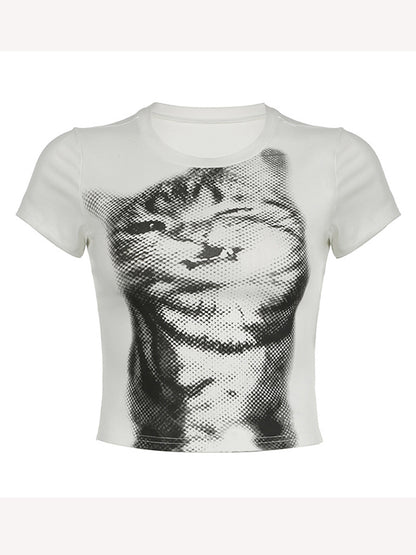 Cat Print Short Sleeve Tee