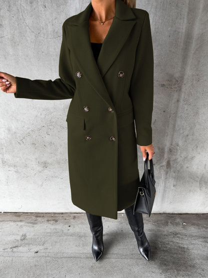 Long Sleeves, Lapel, Solid Color, Double-breasted, Slim Fit Coats