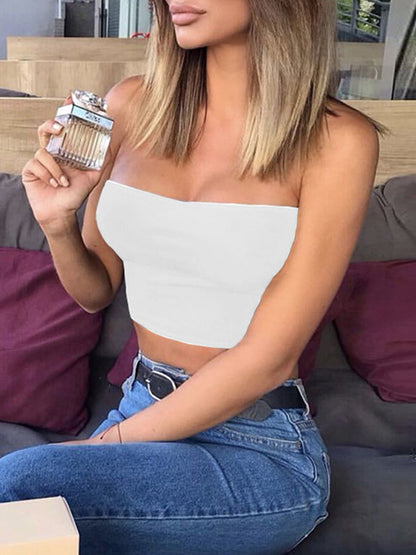 Plain Short Style Navel Exposed Bandeau Top