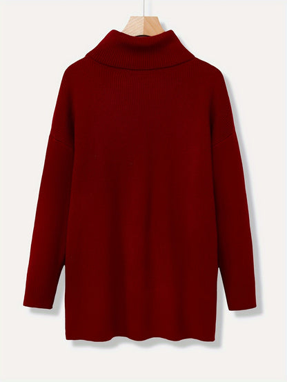 Jersey de punto de cuello alto extragrande para mujer en color liso | Ideal para otoño/invierno