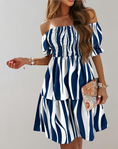 Women's White Beach Dress with Slash Neck Design for Summer