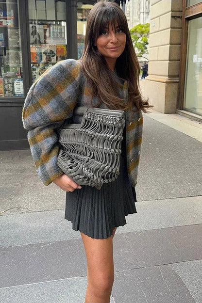Chaqueta de cuadros con mangas abullonadas