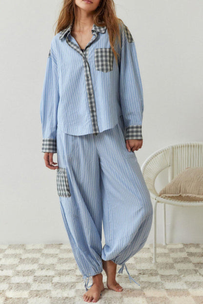 Conjunto de pijama azul cielo con empalme suelto
